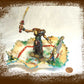 Sword Wielding Giant Mutant, and a Winged Princess, Battling it Out, in an Antique Glass Dish, Collectible