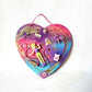 Pink & Blue Child's Art Work for Bedroom, Nursery, Playroom Wall Hanging, Wood Heart with Doll and Unicorn