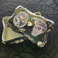 Black Painted Porcelain Trinket/Stash, Jewelry Box with Skull Faces and Silver Studded Domes
