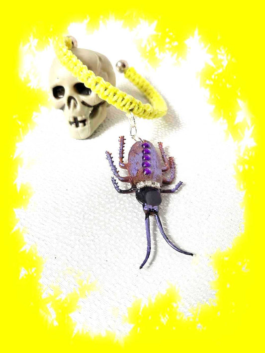 Unique & Odd Beetle Braided Yellow Bracelet, Perfect for Halloween, Goth, Punk or Everyday 