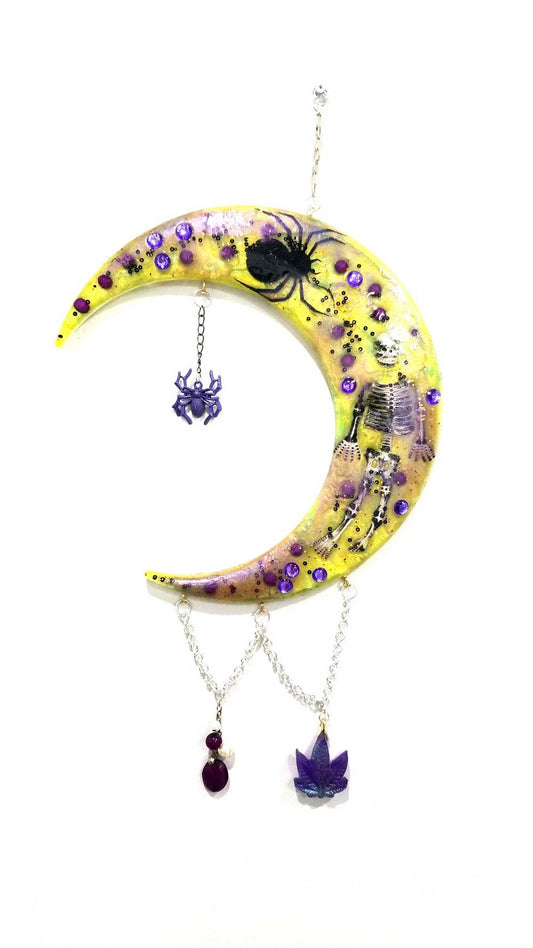 Resin Moon with Purple Beads and Spiders