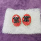 Red Porcelain Pierced Earrings with Black Skull & Bones