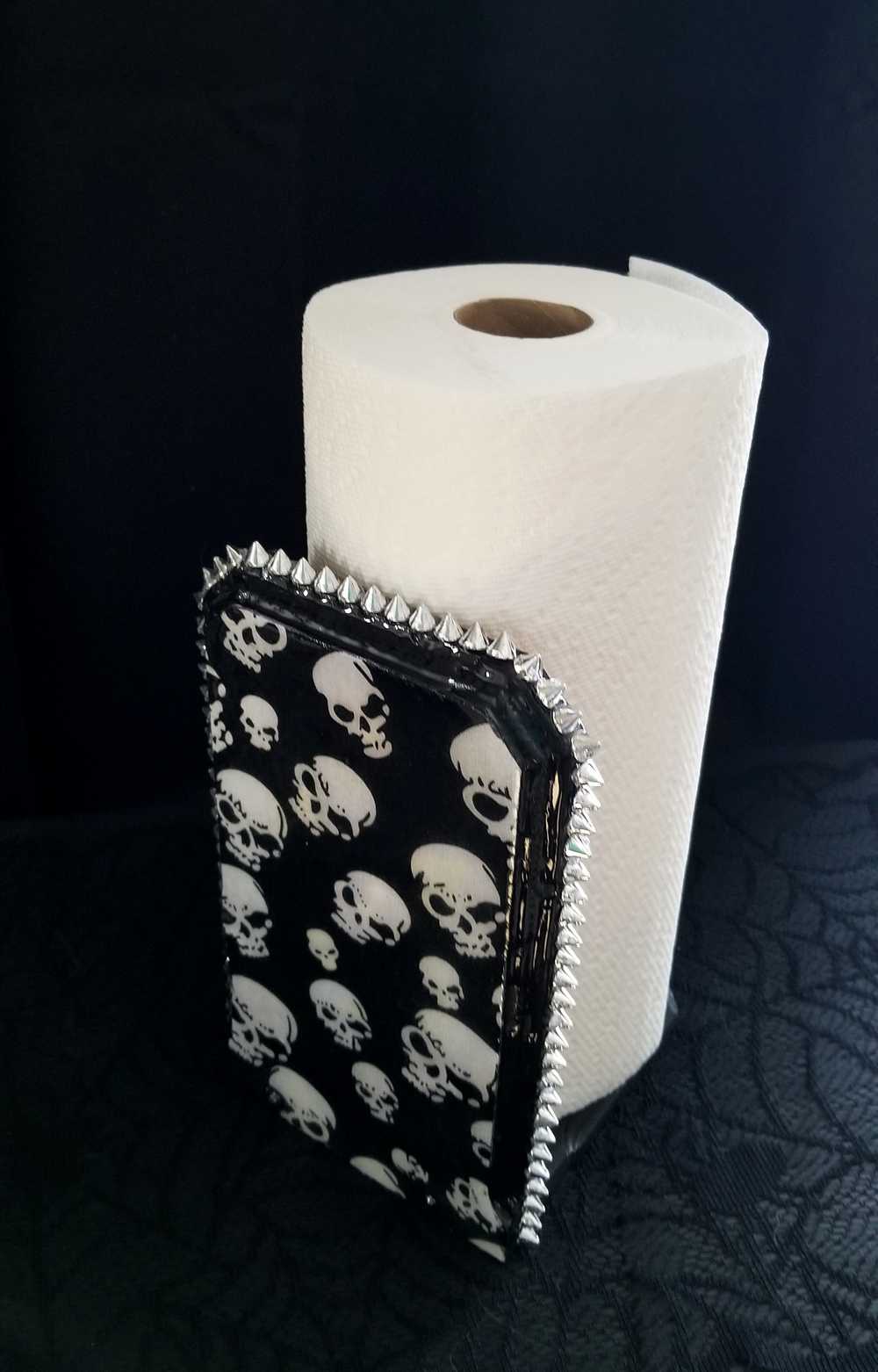 Black Skull Paper Towel or Toilet Tissue Dispenser for Your Kitchen or Bathroom