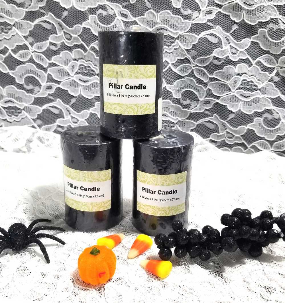 7.5 cm Black Pillar Candles, 3" Tall