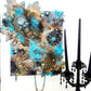 Creepy Skull  Clock on 16 x 20 inch Canvas, with Chains, Nuts, Bolts, Teal Blue