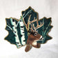 10 Point Buck, Hand Painted, Original Design Deer Clock on Wooden Leaf