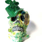 Handmade Resin St. Patrick's Day Skull with Top Hat, Shamrock, Bell & Gold Coins on a Marble Base