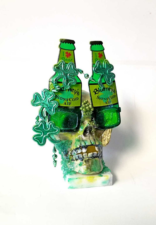 One of a Kind St. Patrick's Skull Decor, Green Beer Goggles, Missing Front Teeth and Shamrocks