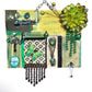 Decorative Collage of Green Fabrics, Recycled Jewelry, Flowers & Mini Picture Frame, Wall Art, Wall Hanging