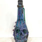 Altered Refillable Glass Bottle, Decoupage Skull Art with Multi Beads and Glass Gems