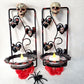 Wall Mounted Battery Candle Holder with Skulls & Red Roses, Glass Bowls Holds Two Battery Candles