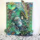 Clock, Voodoo Skull Witch Doctor on 16x20 inch Canvas with Turquoise Beads and Motorcycles