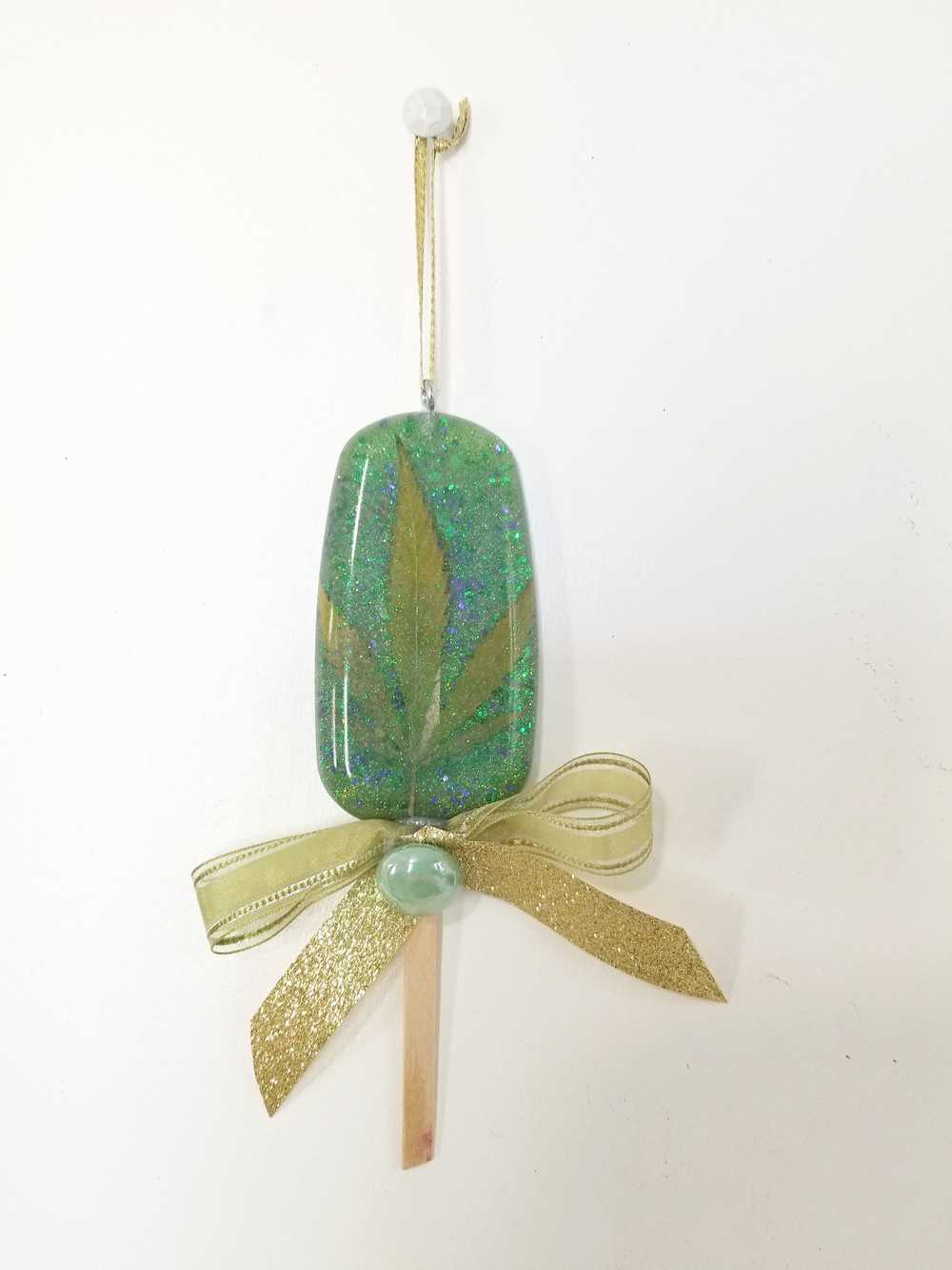 Window Hanger, Wall Hanger or Christmas Tree Ornament, Bright Vibrant Green Rein Popsicl