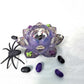 Rose Petal Glass Painted Purple Candle Holder for Battery Operated Candles with Cross & Bone Charms