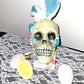 Resin Encased Easter Bunny Skull with Jelly Beans, Pearls & Glitter on a Marble Base