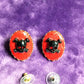 Red Porcelain Pierced Earrings with Black Skull & Bones