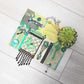 Decorative Collage of Green Fabrics, Recycled Jewelry, Flowers & Mini Picture Frame, Wall Art, Wall Hanging