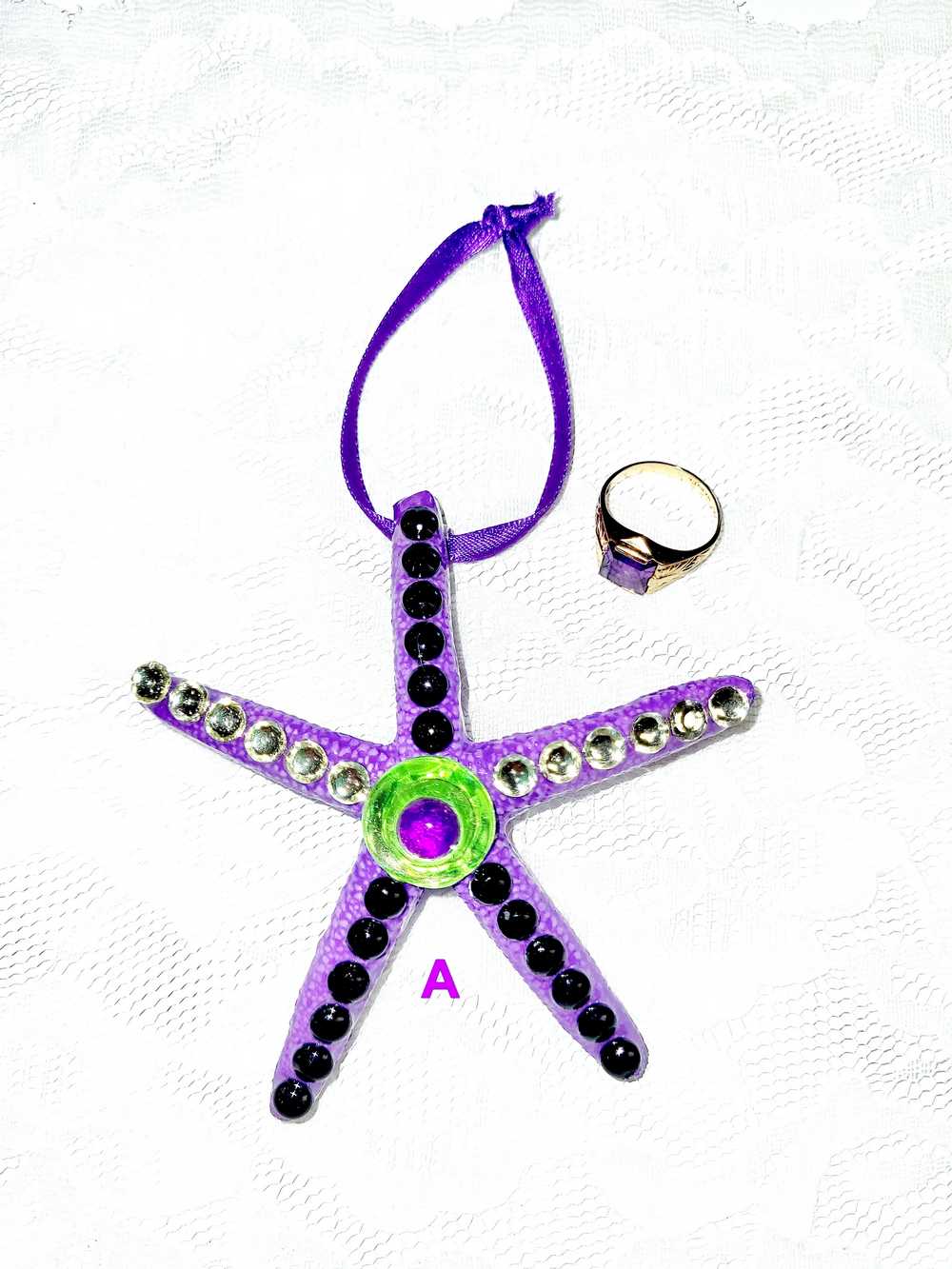 Starfish, Purple with Rhinestones and Gemstones, Seaside Ornaments, Beach Themed Decor