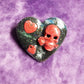 Black Porcelain Heart Shaped Brooch with Red Skull and Heart Charms