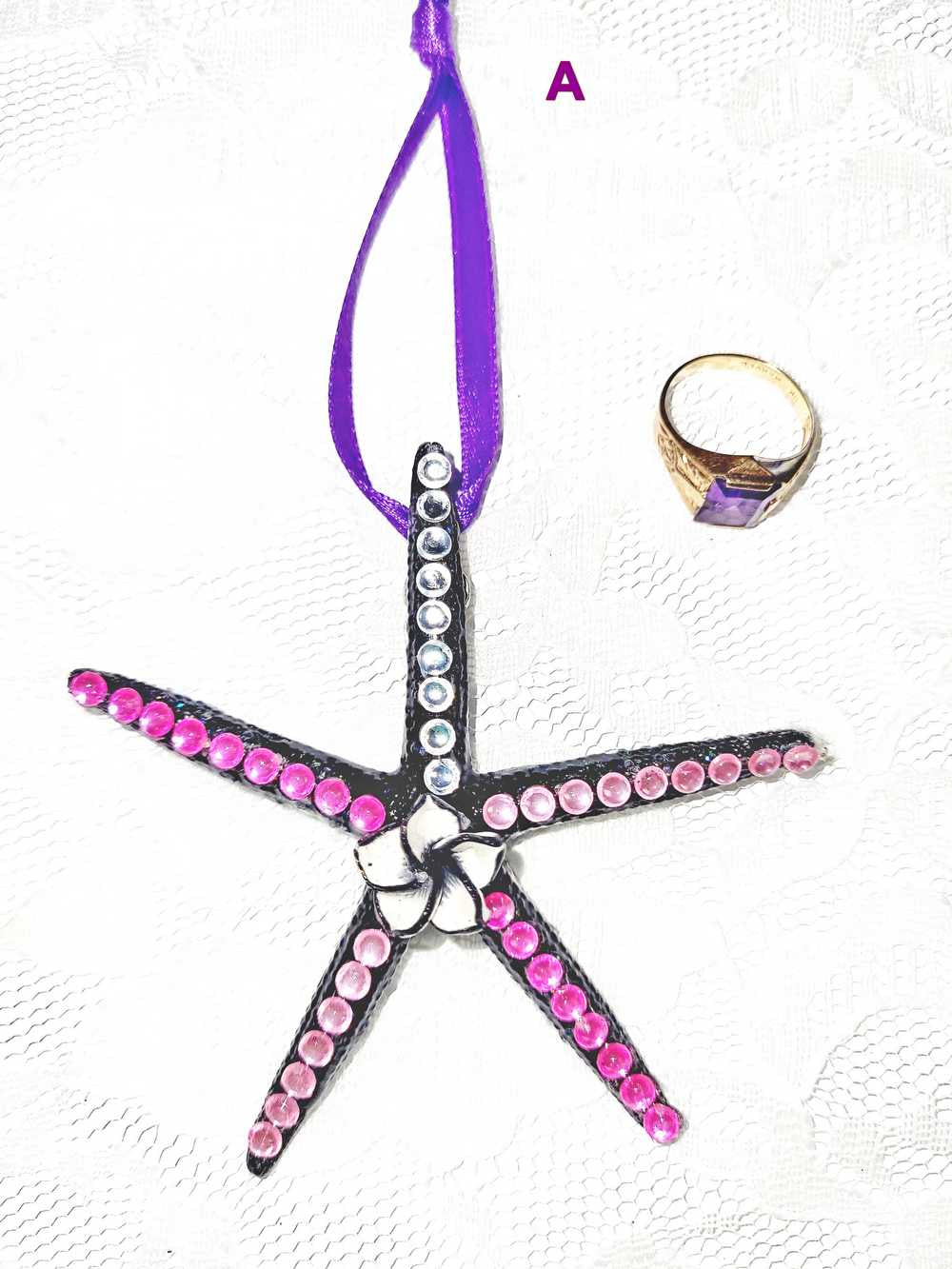 Hanging Decorated Starfish Ornament, Gemstones, Goth Decor, Beach Decoration