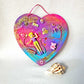 Pink & Blue Child's Art Work for Bedroom, Nursery, Playroom Wall Hanging, Wood Heart with Doll and Unicorn