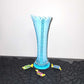 Tall Milky Teal Ruffled Edge Vase with Rows of Teal Flower Sequence Up & Down