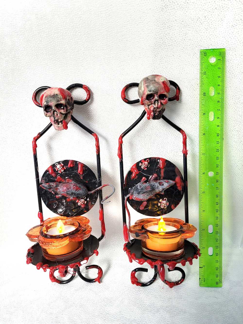 Wall Mounted Battery Candle Holder with Bloody RATS & SKULLS