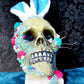 Resin Encased Easter Bunny Skull with Jelly Beans, Pearls & Glitter on a Marble Base