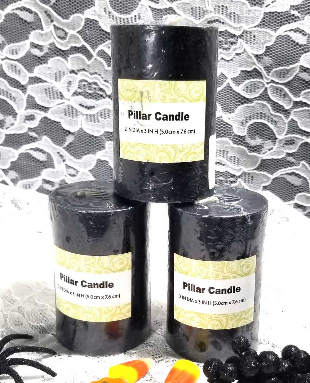 7.5 cm Black Pillar Candles, 3" Tall