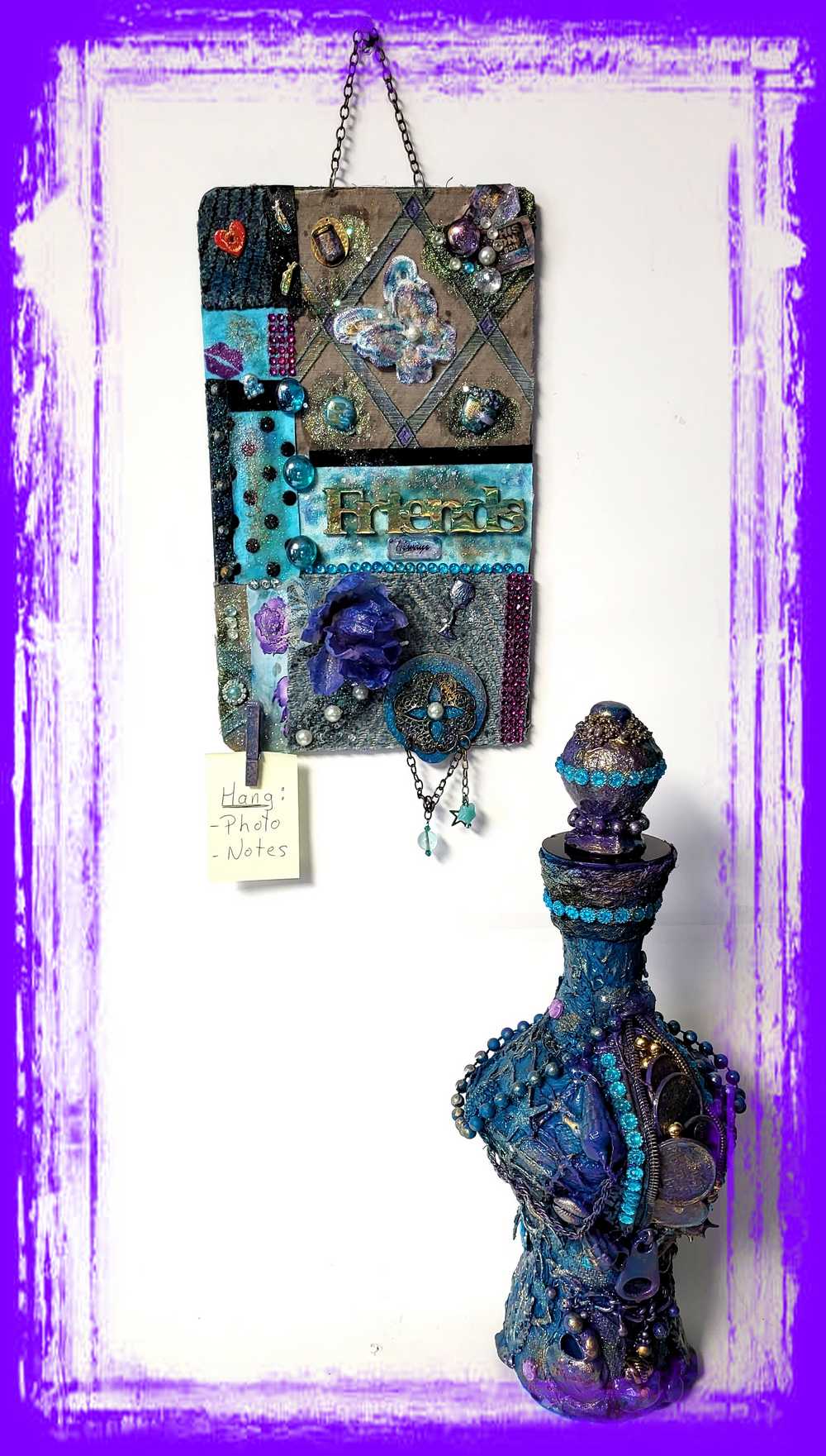 "Friend's" Wall Hanging Collage Using Fabrics In Blues, Purples and Teals, and Holds your "BEST FRIENDS" Photo