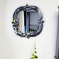 Black Hand Painted Unique Shaped Wall Mirror with Handmade Mushroom Colored Lights, 3 Settings