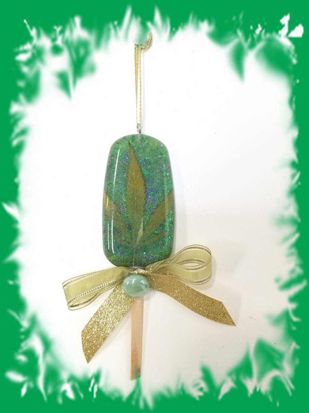 Window Hanger, Wall Hanger or Christmas Tree Ornament, Bright Vibrant Green Rein Popsicl