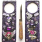 "Stay Out" Door Knob Signs with Skulls, a Dagger, a Rose and a Heart in Black & Purple