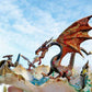 Fire-Breathing Dragon in Antique Glass Dish in a Fierce Fight for Survival