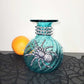 Intense Teal Glass Vase with Shining Silver Studs and a Textured 3D Spider