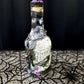 Altered Glass Bottle, Decanter, with a Crow, Chain with Keys, Purple Gems, Re-Usable