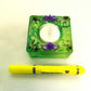 Square Green Candle Holder for a Battery Candle with Black Spiders and Purple Bats