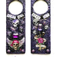 "Stay Out" Door Knob Signs with Skulls, a Dagger, a Rose and a Heart in Black & Purple