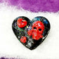 Black Porcelain Heart Shaped Brooch with Red Skull and Heart Charms