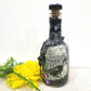 Altered Glass Bottle, Decanter, with a Crow, Chain with Keys, Purple Gems, Re-Usable