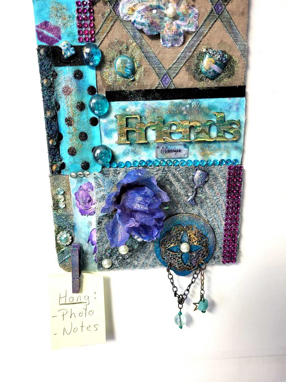 "Friend's" Wall Hanging Collage Using Fabrics In Blues, Purples and Teals, and Holds your "BEST FRIENDS" Photo