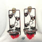 Wall Mounted Battery Candle Holder with Skulls & Red Roses, Glass Bowls Holds Two Battery Candles