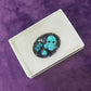 Porcelain Black Oval Shaped Brooch with Hand Painted Teal Skull, Heart & Love Charms