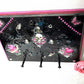 Black Goth Wall Plaque with a Skull with a Sword, Glass and Pink Butterflies