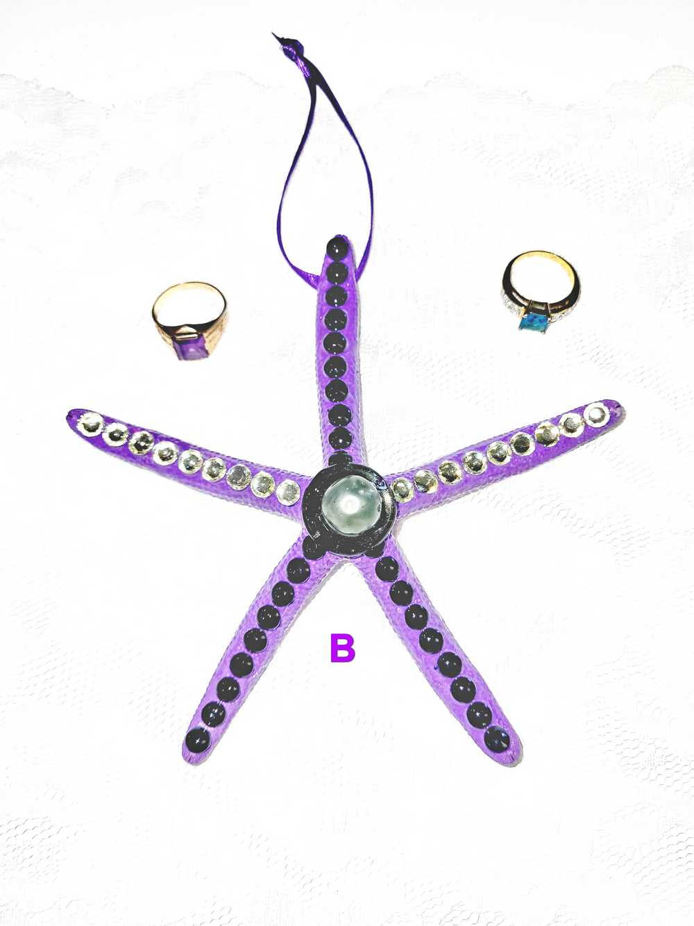 Starfish, Purple with Rhinestones and Gemstones, Seaside Ornaments, Beach Themed Decor