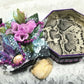 Black Tin Octagon Jewelry, Trinket, Stash Box with Snake Print, Roses and  A Butterfly