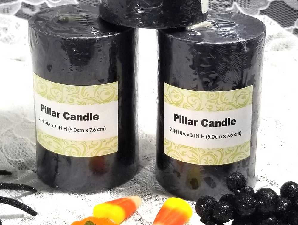 7.5 cm Black Pillar Candles, 3" Tall