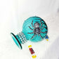 Intense Teal Glass Vase with Shining Silver Studs and a Textured 3D Spider