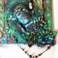 Clock, Voodoo Skull Witch Doctor on 16x20 inch Canvas with Turquoise Beads and Motorcycles