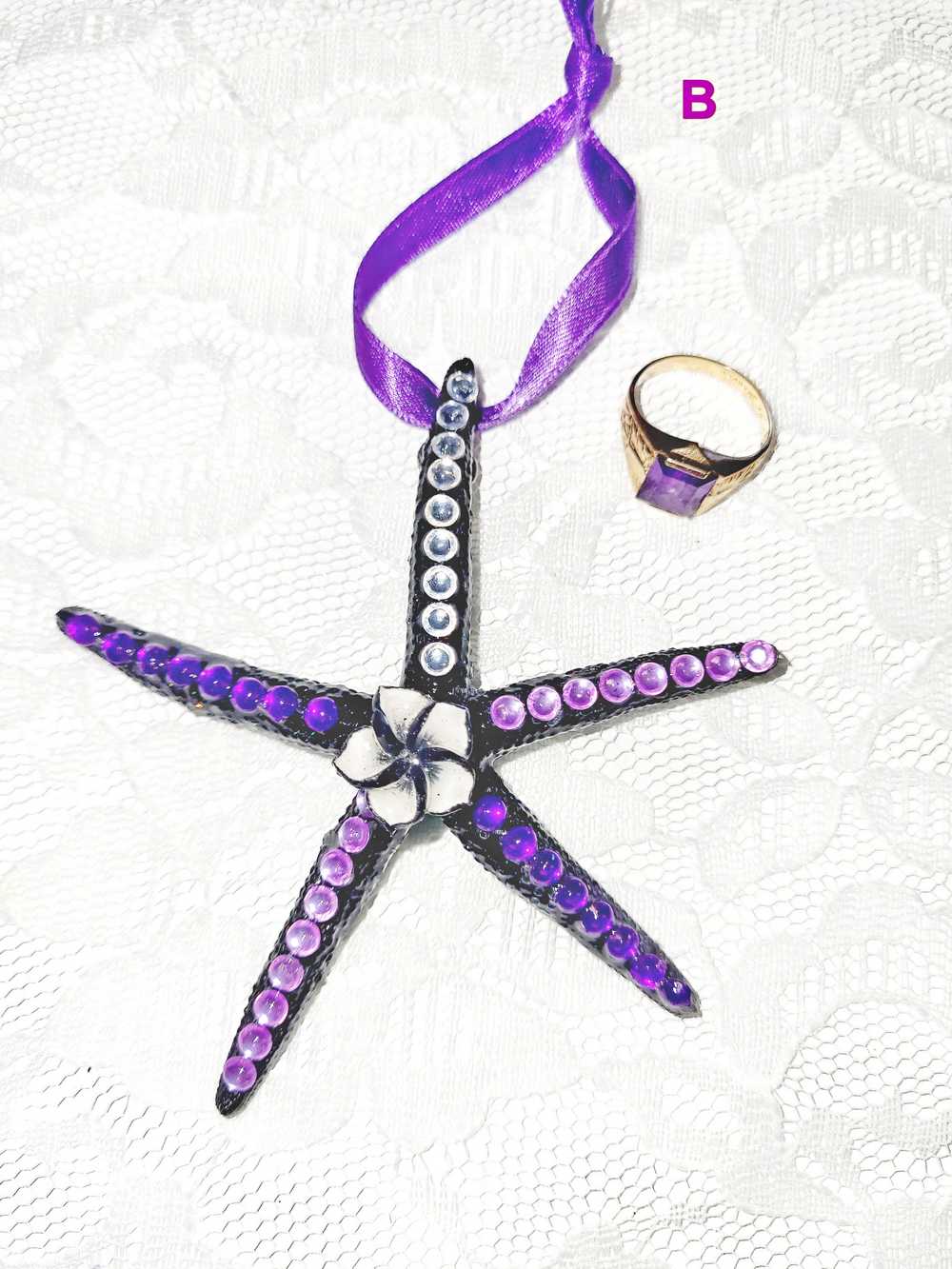 Hanging Decorated Starfish Ornament, Gemstones, Goth Decor, Beach Decoration